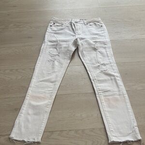 AG Adriano Goldschmied Distressed White Straight Leg Jeans